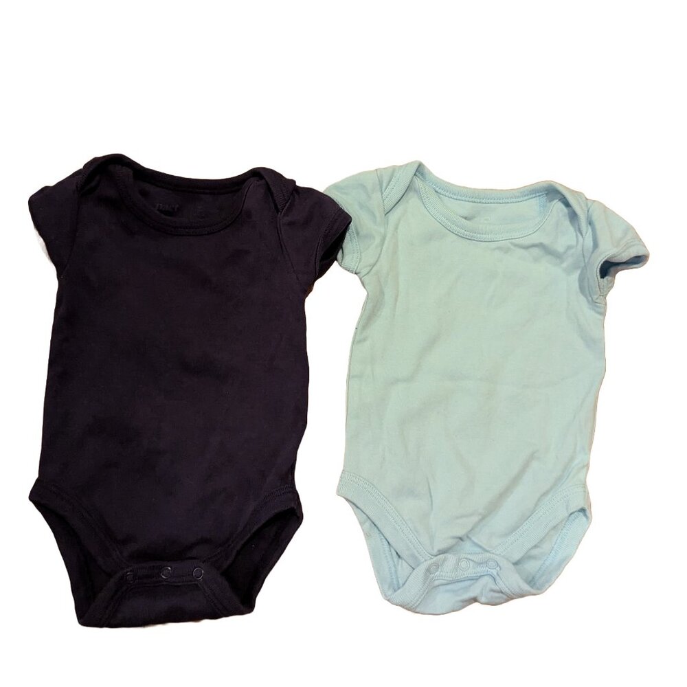 Set of 2 Pact Onesies Bodysuits light blue, navy. newborn, organic.